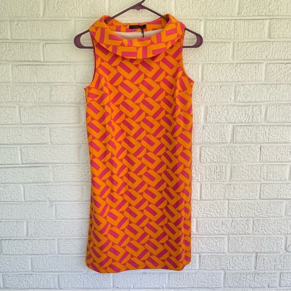 NEW Trina Turk Leko Boat Neck Swing Dress Orange Pink Size XS NWT - Picture 2 of 7